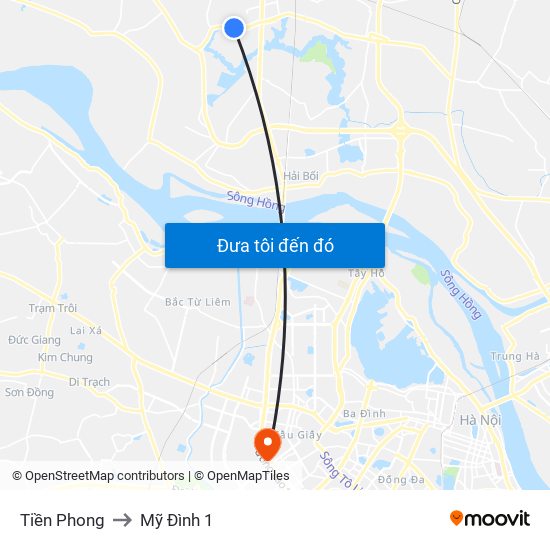 Tiền Phong to Mỹ Đình 1 map