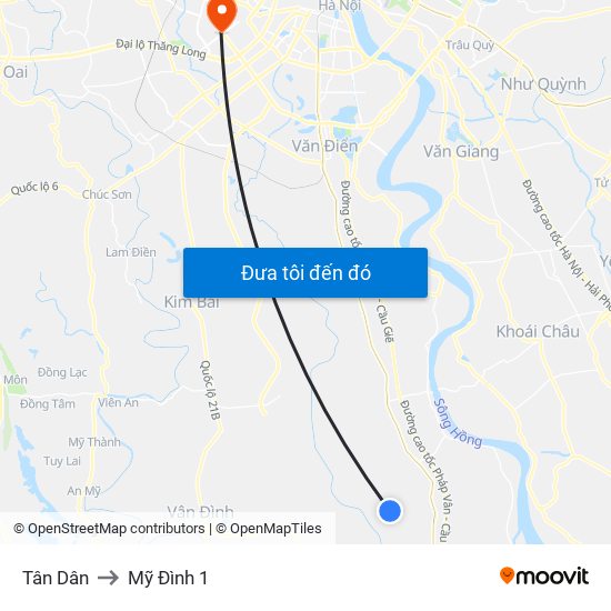 Tân Dân to Mỹ Đình 1 map