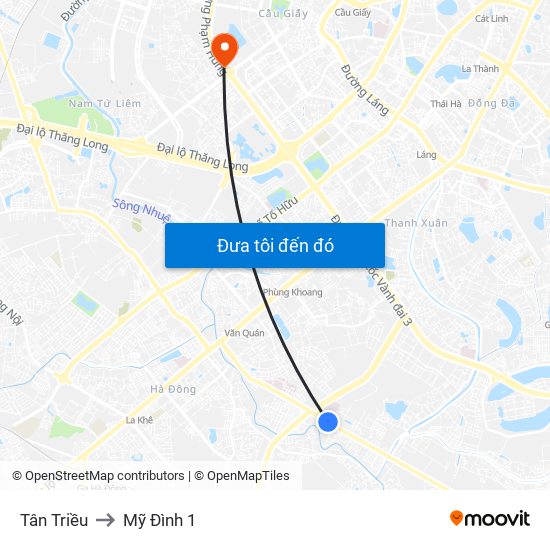 Tân Triều to Mỹ Đình 1 map
