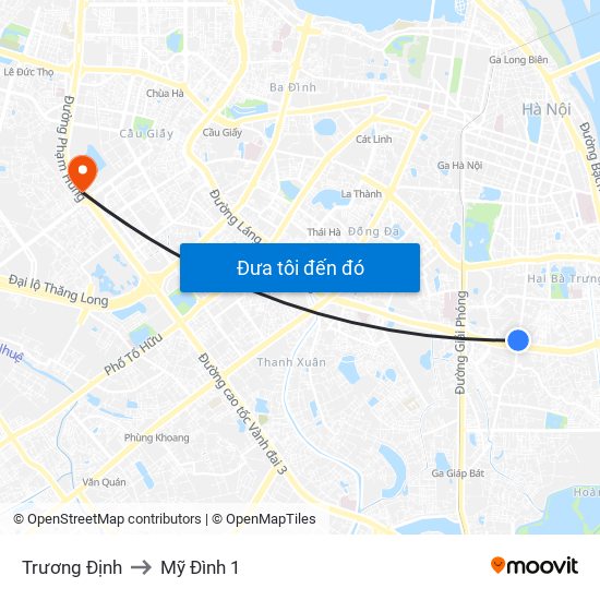 Trương Định to Mỹ Đình 1 map