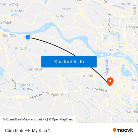 Cẩm Đình to Mỹ Đình 1 map