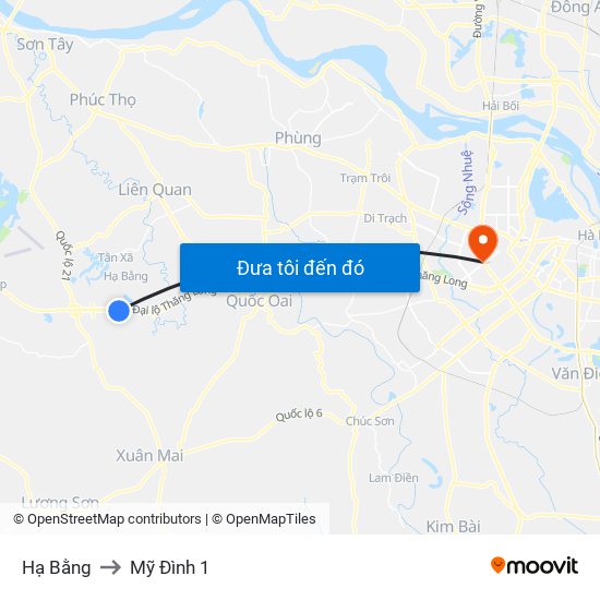 Hạ Bằng to Mỹ Đình 1 map