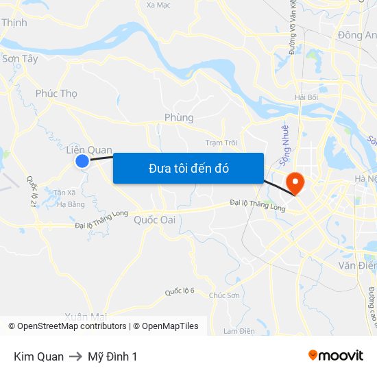 Kim Quan to Mỹ Đình 1 map