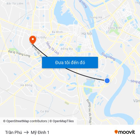 Trần Phú to Mỹ Đình 1 map