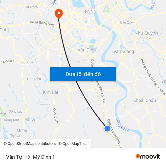 Văn Tự to Mỹ Đình 1 map