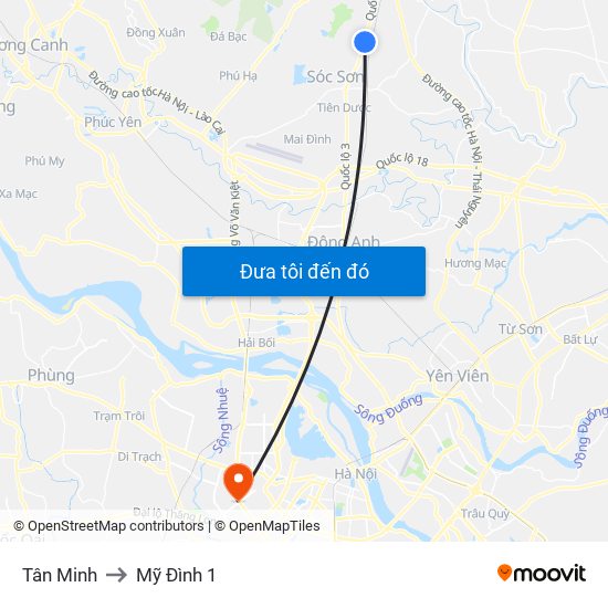 Tân Minh to Mỹ Đình 1 map