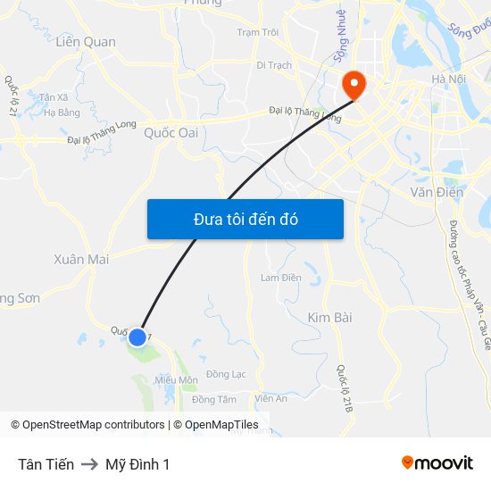 Tân Tiến to Mỹ Đình 1 map