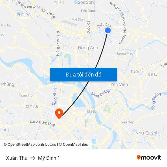 Xuân Thu to Mỹ Đình 1 map