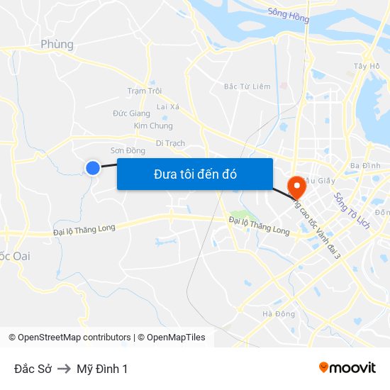 Đắc Sở to Mỹ Đình 1 map