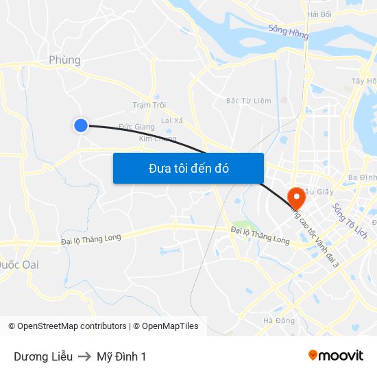 Dương Liễu to Mỹ Đình 1 map