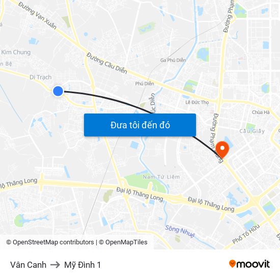 Vân Canh to Mỹ Đình 1 map