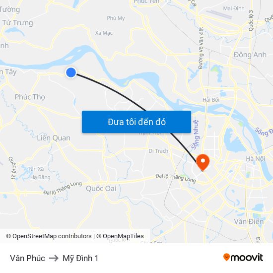 Vân Phúc to Mỹ Đình 1 map