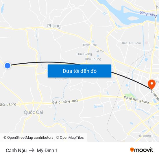 Canh Nậu to Mỹ Đình 1 map