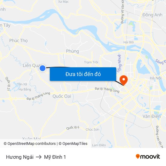 Hương Ngải to Mỹ Đình 1 map