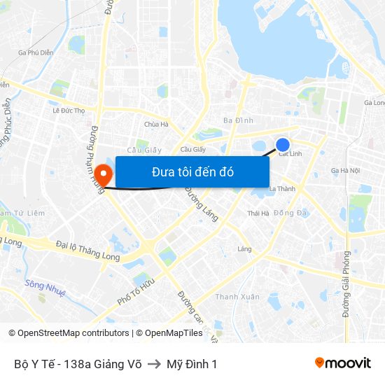 Bộ Y Tế - 138a Giảng Võ to Mỹ Đình 1 map