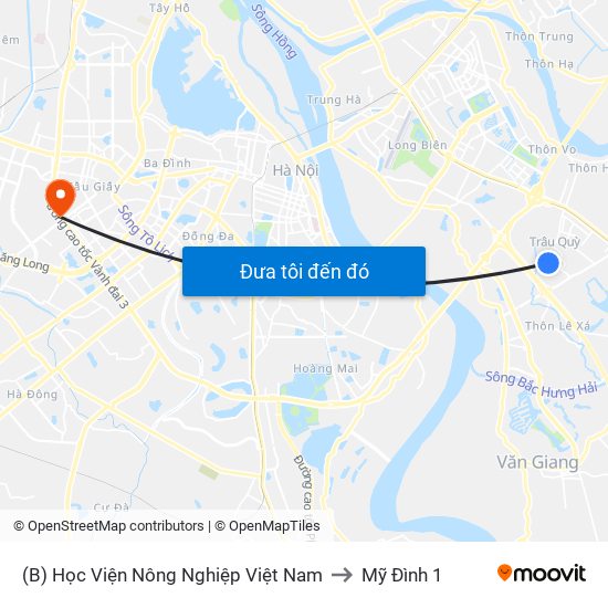 (B) Học Viện Nông Nghiệp Việt Nam to Mỹ Đình 1 map