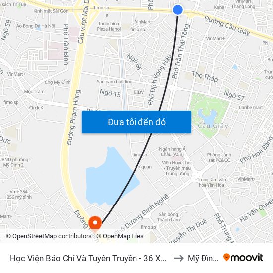 Học Viện Báo Chí Và Tuyên Truyền - 36 Xuân Thủy to Mỹ Đình 1 map