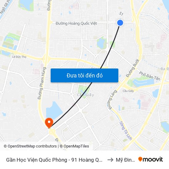 Gần Học Viện Quốc Phòng - 91 Hoàng Quốc Việt to Mỹ Đình 1 map