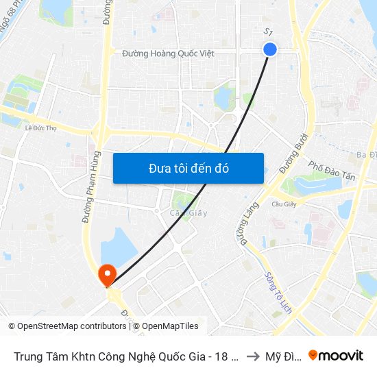 Trung Tâm Khtn Công Nghệ Quốc Gia - 18 Hoàng Quốc Việt to Mỹ Đình 1 map