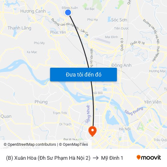 (B) Xuân Hòa (Đh Sư Phạm Hà Nội 2) to Mỹ Đình 1 map