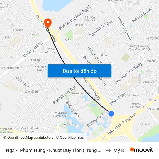 Ngã 4 Phạm Hùng - Khuất Duy Tiến (Trung Tâm Hội Nghị Quốc Gia) to Mỹ Đình 1 map