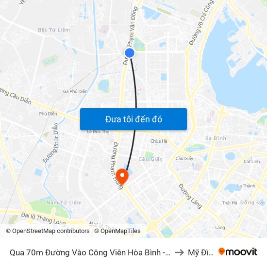 Qua 70m Đường Vào Công Viên Hòa Bình - Phạm Văn Đồng to Mỹ Đình 1 map