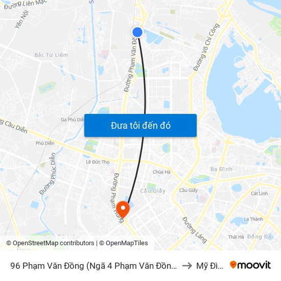 96 Phạm Văn Đồng (Ngã 4 Phạm Văn Đồng - Xuân Đỉnh) to Mỹ Đình 1 map