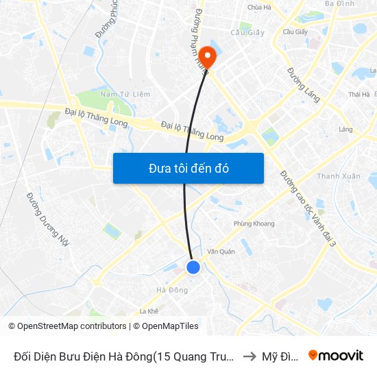 Đối Diện Bưu Điện Hà Đông(15 Quang Trung Hà Đông) to Mỹ Đình 1 map