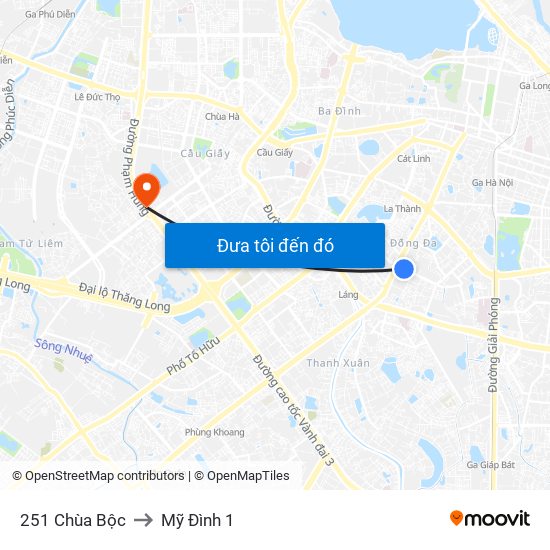 251 Chùa Bộc to Mỹ Đình 1 map