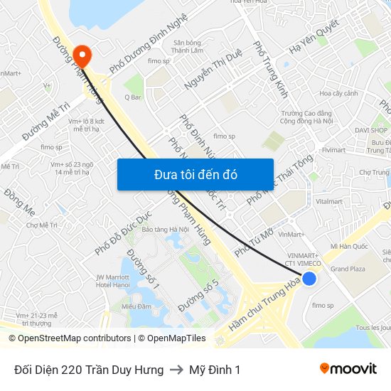 Đối Diện 220 Trần Duy Hưng to Mỹ Đình 1 map