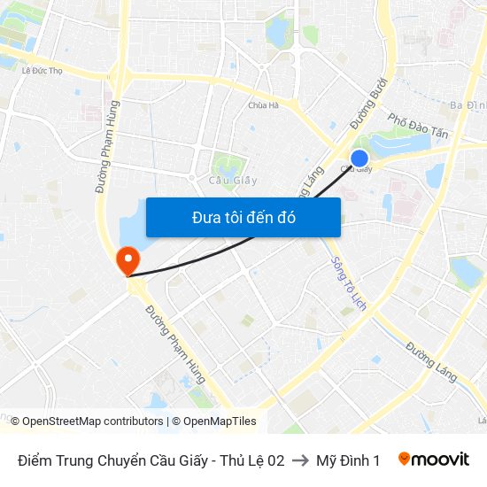 Điểm Trung Chuyển Cầu Giấy - Thủ Lệ 02 to Mỹ Đình 1 map