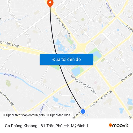 Ga Phùng Khoang - 81 Trần Phú to Mỹ Đình 1 map