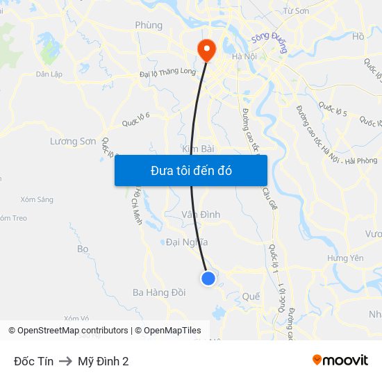 Đốc Tín to Mỹ Đình 2 map