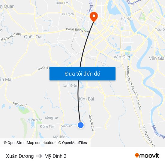 Xuân Dương to Mỹ Đình 2 map