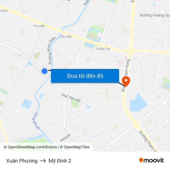 Xuân Phương to Mỹ Đình 2 map