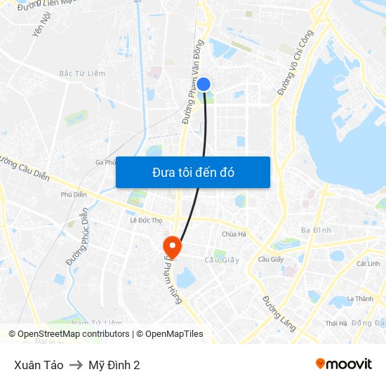 Xuân Tảo to Mỹ Đình 2 map