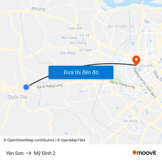 Yên Sơn to Mỹ Đình 2 map