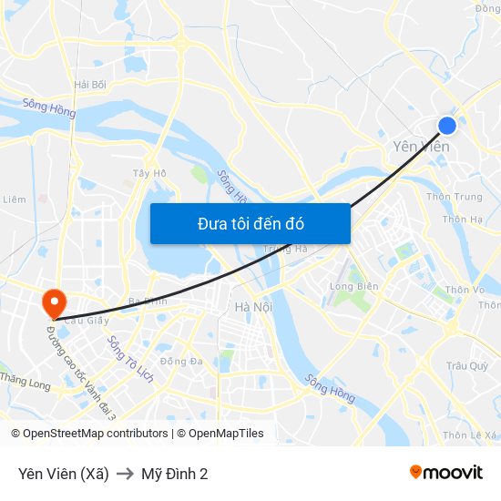 Yên Viên (Xã) to Mỹ Đình 2 map