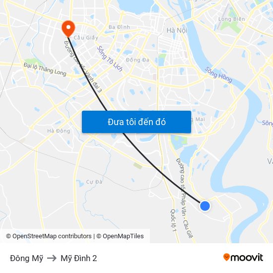 Đông Mỹ to Mỹ Đình 2 map