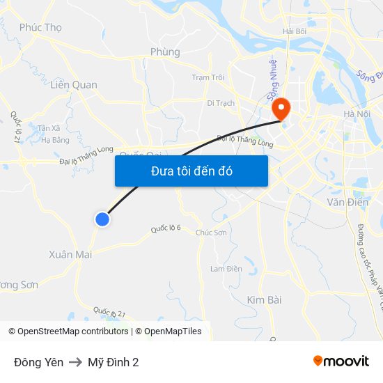 Đông Yên to Mỹ Đình 2 map