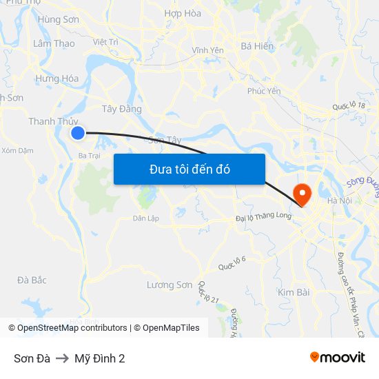 Sơn Đà to Mỹ Đình 2 map