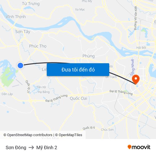 Sơn Đông to Mỹ Đình 2 map