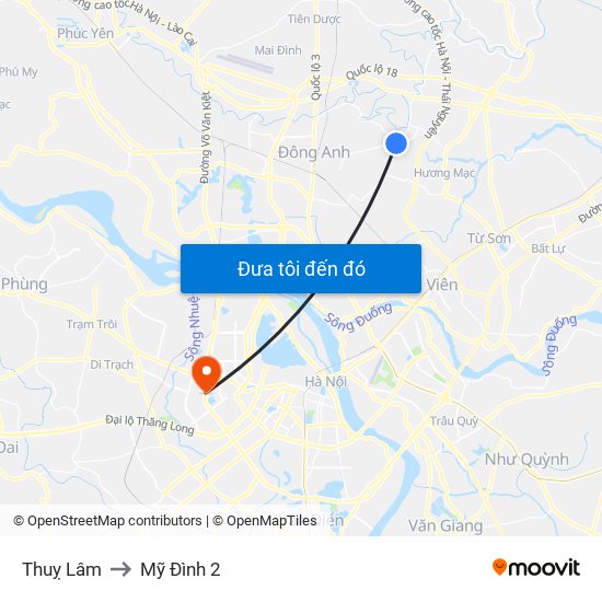 Thuỵ Lâm to Mỹ Đình 2 map