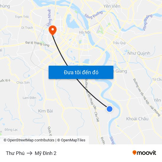 Thư Phú to Mỹ Đình 2 map