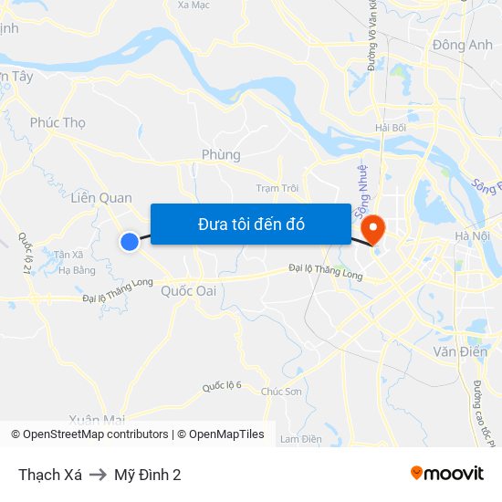 Thạch Xá to Mỹ Đình 2 map