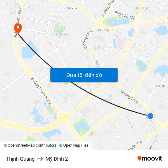 Thịnh Quang to Mỹ Đình 2 map