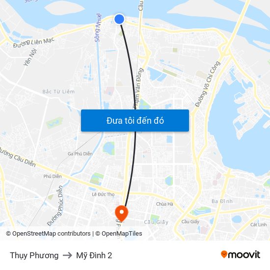 Thụy Phương to Mỹ Đình 2 map