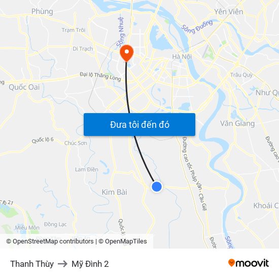 Thanh Thùy to Mỹ Đình 2 map