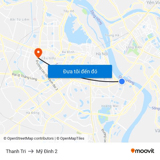 Thanh Trì to Mỹ Đình 2 map