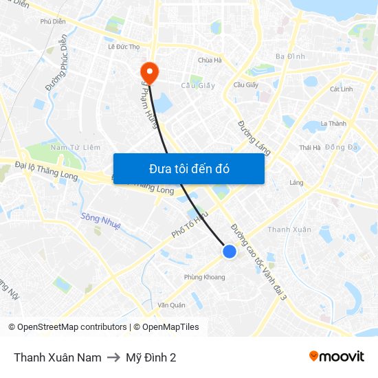 Thanh Xuân Nam to Mỹ Đình 2 map